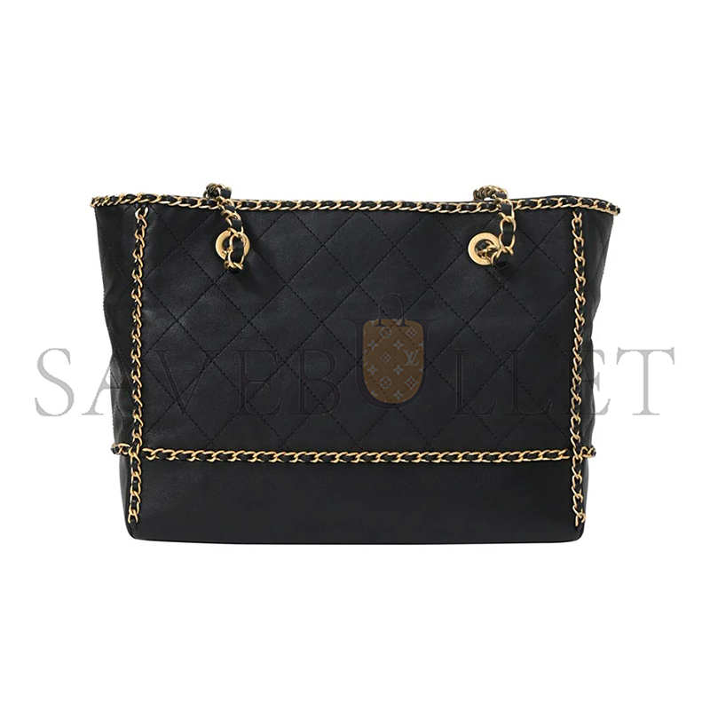 CHANEL BLACK MATELASSÉ CALFSKIN CHAINED SHOPPING TOTE AS2739 (36*30*11cm)